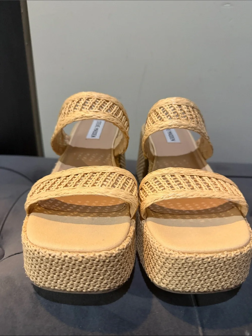 Steve Madden Tan Woven Platform Double-Strap Heels